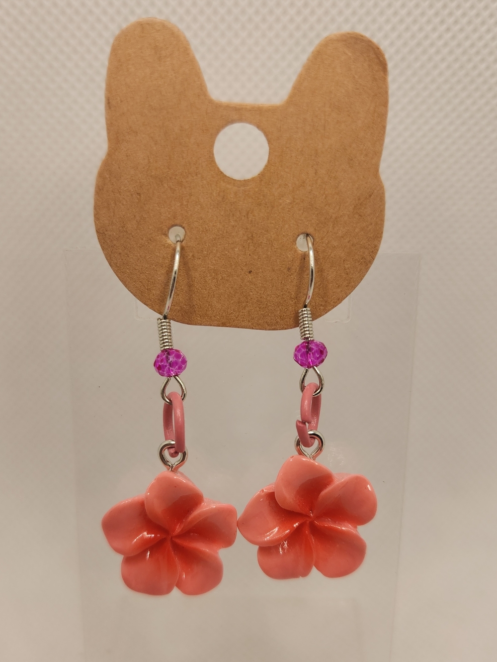 Small Dark Pink Plumera Flowerl Dangle Earrings